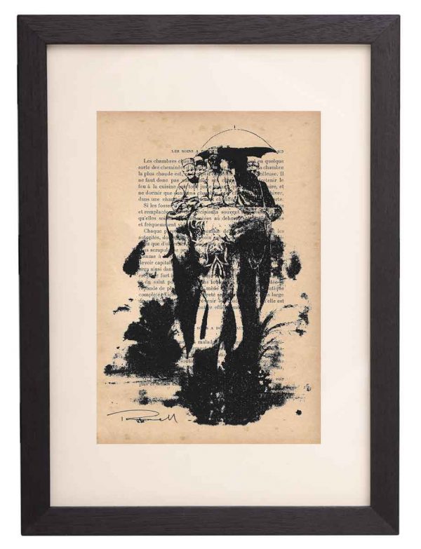 Riding Elephant for transport, Acrylic Screen Print on Paper, by Thomas Powell Artist