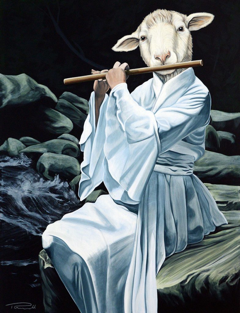 Acrylic painting on canvas, Chinese Zodiac Sheep on Canvas, by Thomas Powell Artist 2014