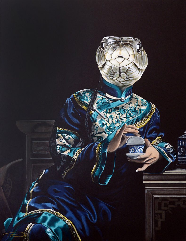 Acrylic painting on canvas, Chinese Zodiac Snake on Canvas, by Thomas Powell Artist 2014